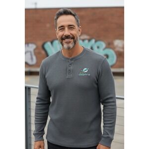 Dunbrooke Miami Dolphins Henley Long‎ Sleeves Gray Waffle Weave 4XL